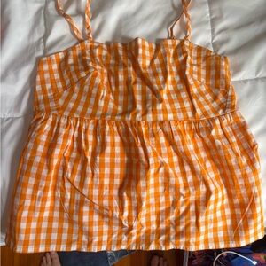 J. Crew Orange and White Gingham Camisole